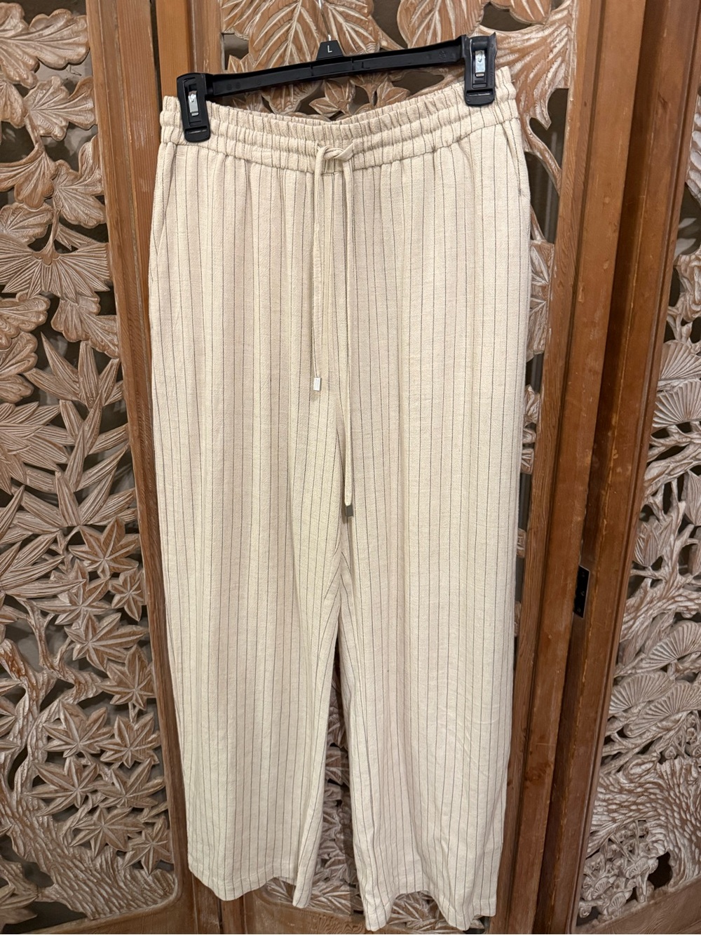 Zara Cream Ribbed Wide-Leg Pants